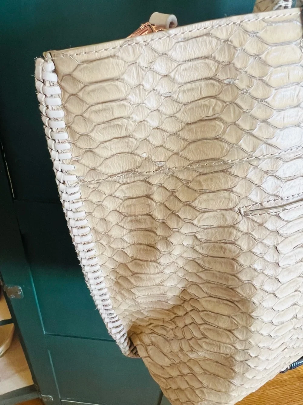 Botkier New York Tan Leather Croc Embossed Tote Bag Tassel